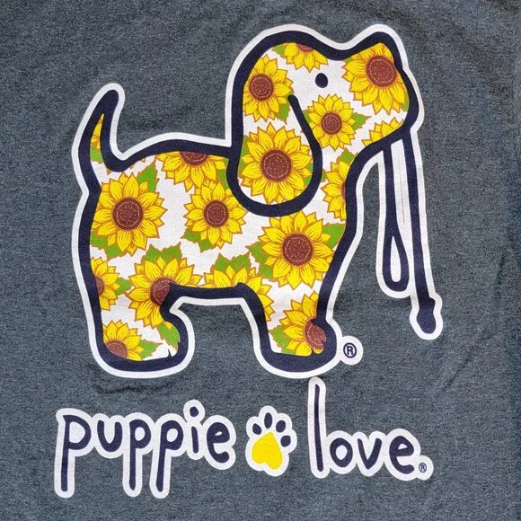 Puppie Love Heather Grey Short Sleeve Sunflower Dog Tee - S - Picture 3 of 9